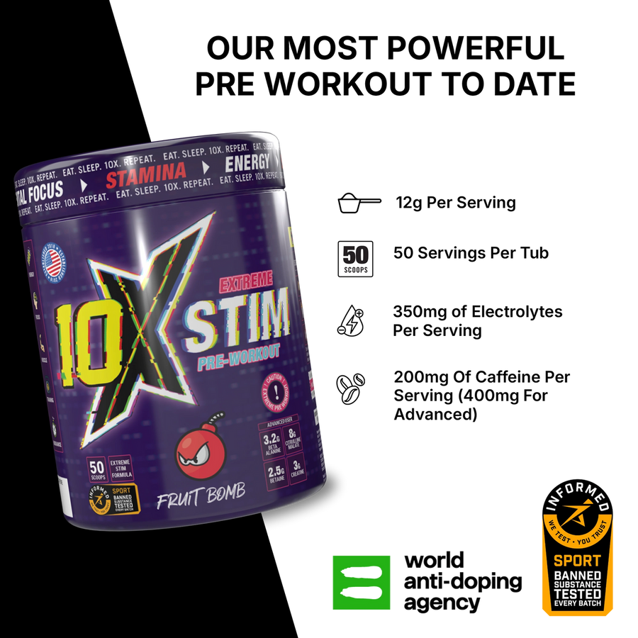 10X Athletic STIM Pre Workout Powder 600g | 400mg Caffeine