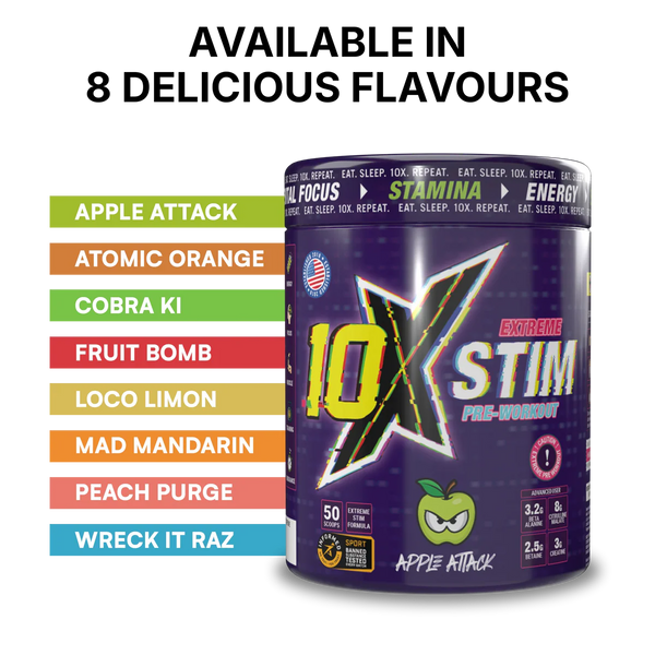 10X Athletic STIM Pre Workout Powder 600g | 400mg Caffeine | 50 Servings | 12g Per Serving | Sugar Free
