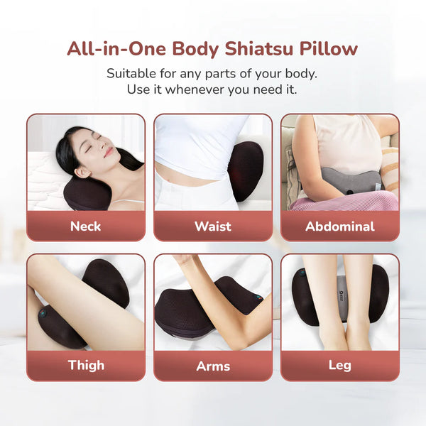Mellow Shiatsu Massage Pillow | Heat Therapy | Deep Kneading | Neck, Back & Shoulder Pain Relief | Portable & Lightweight