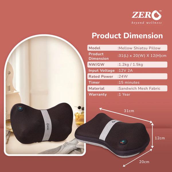 Mellow Shiatsu Massage Pillow | Heat Therapy | Deep Kneading | Neck, Back & Shoulder Pain Relief | Portable & Lightweight