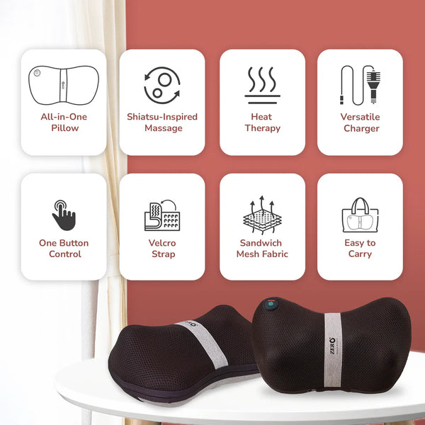 Mellow Shiatsu Massage Pillow | Heat Therapy | Deep Kneading | Neck, Back & Shoulder Pain Relief | Portable & Lightweight