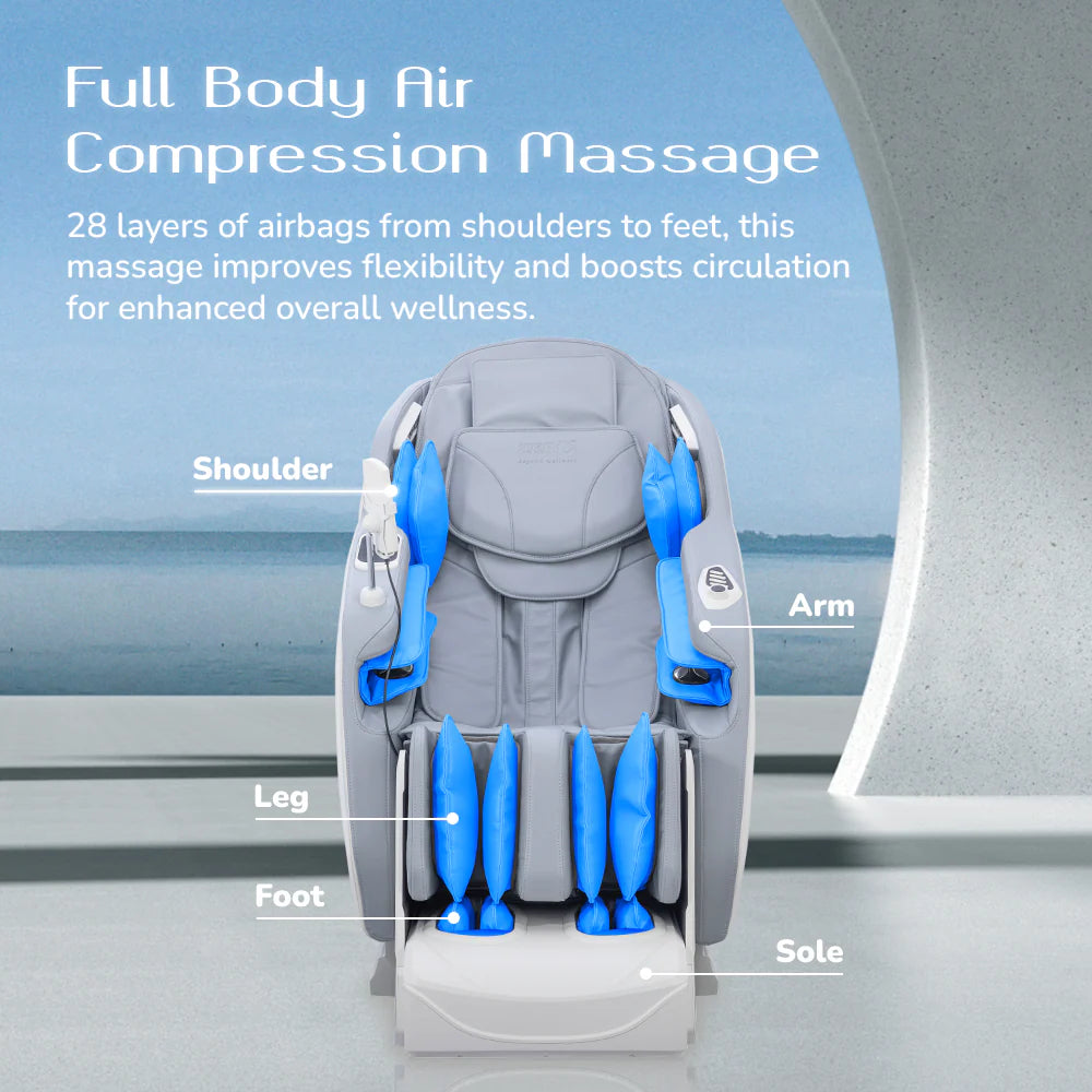 Averest 4D Massage Chair - AI Body Scan, Zero Gravity, 360° Heat, 28 Airbags, Voice Control - Grey