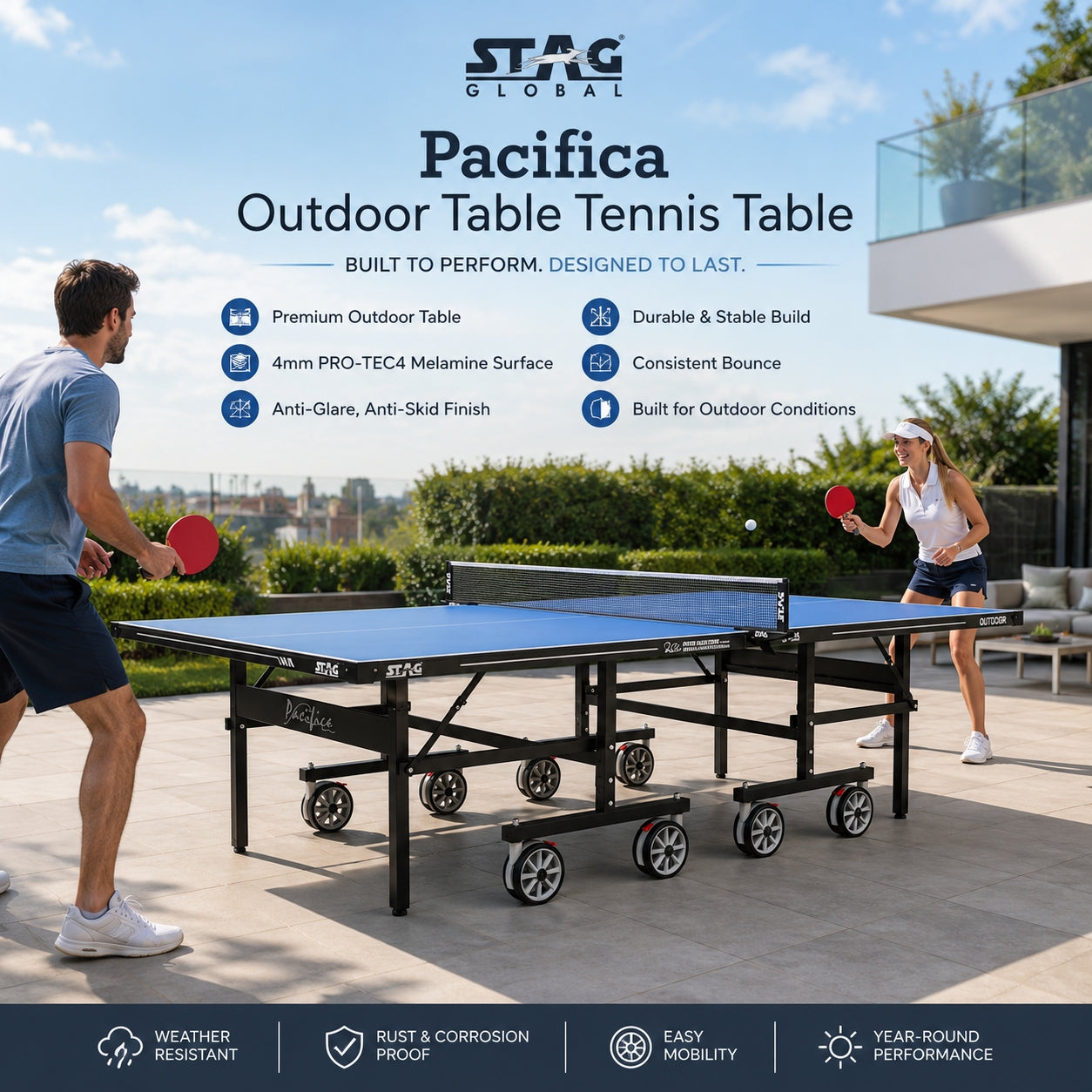 Stag Pacifica Outdoor Table Tennis Table – Blue