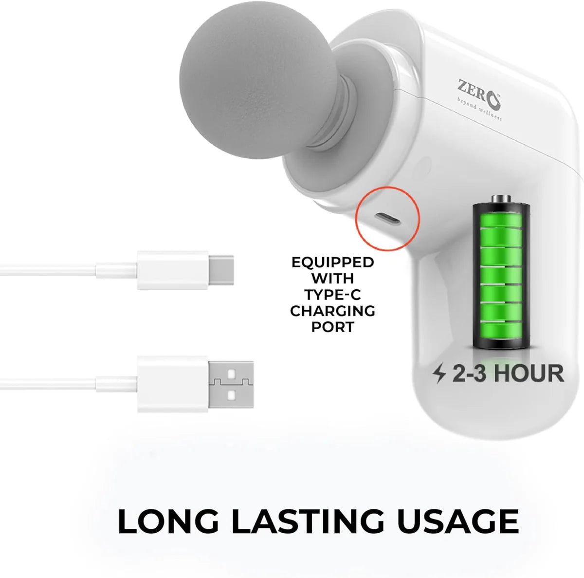 Therma Flex Massage Gun - Deep Tissue, Heat Therapy, 6 Speeds, 7 Heads | White