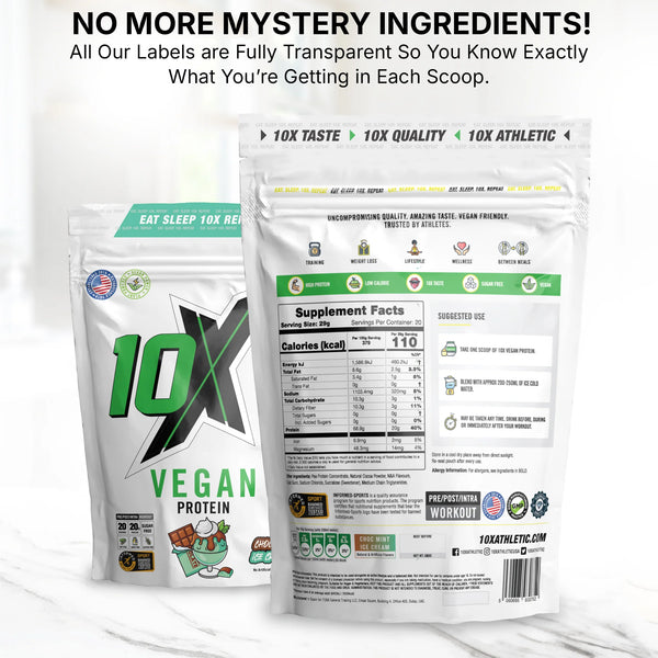 10X Athletic Vegan Protein | 20g Plant-Based Protein | 20 Servings | Gluten-Free, Nut-Free, Lactose-Free | Low-Calorie