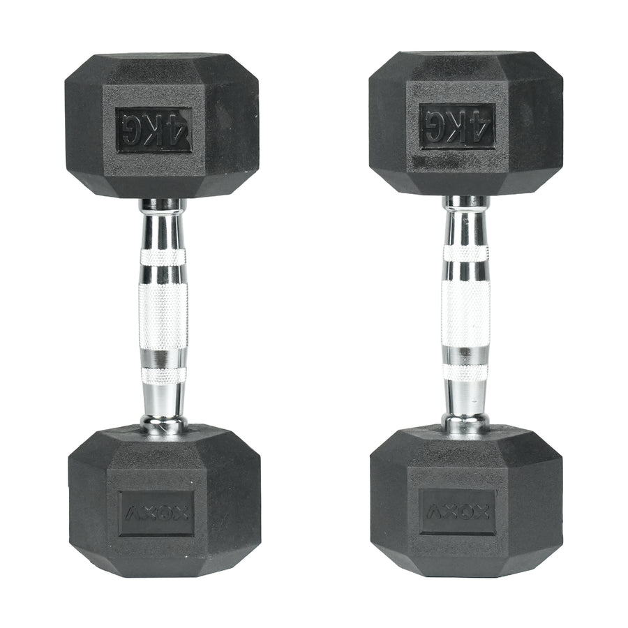 Hex Rubber Coated Dumbbell 4KG | Pair | Axox Fitness