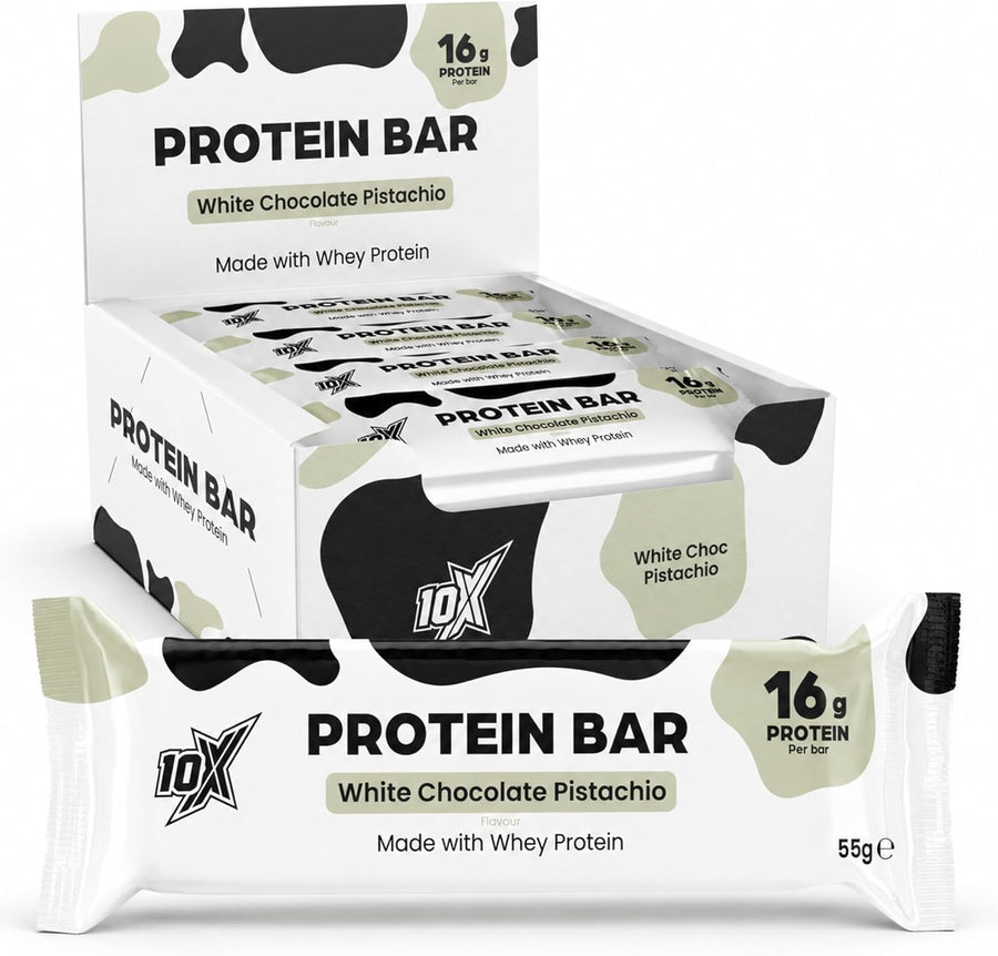10X Athletic White Chocolate Pistachio Protein Bars | 12 × 55g | 16g Protein per Bar