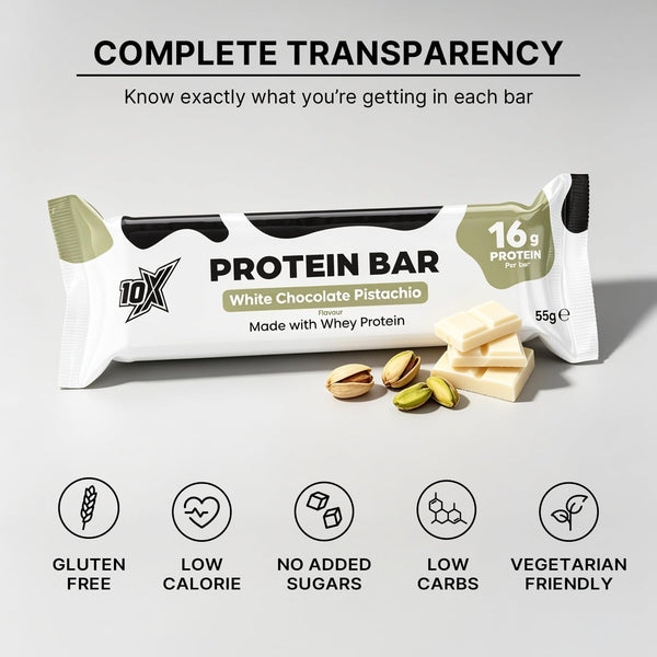 10X Athletic White Chocolate Pistachio Protein Bars | 12 × 55g | 16g Protein per Bar