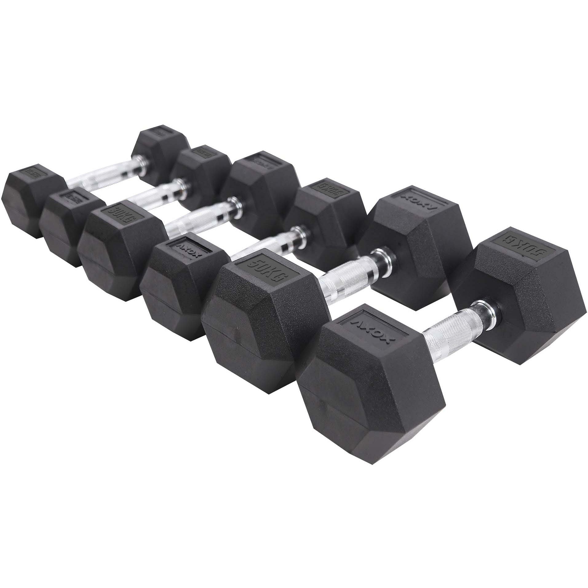 Hex Rubber Coated Dumbbell 27.5-50KG SET