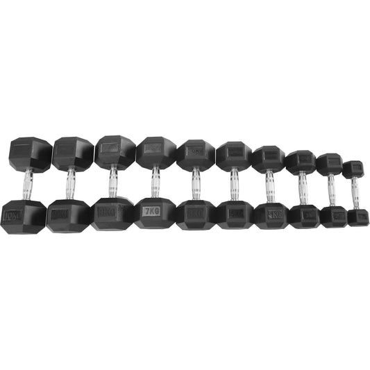 Hex Rubber Coated Dumbbell Set 1 - 10 KG 