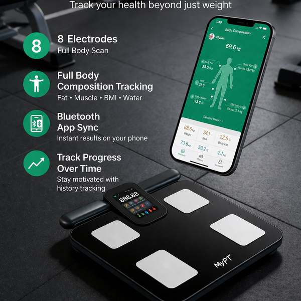 MyPT Smart Body Composition Scale | 8-Electrode | 43 Body Metrics | Black