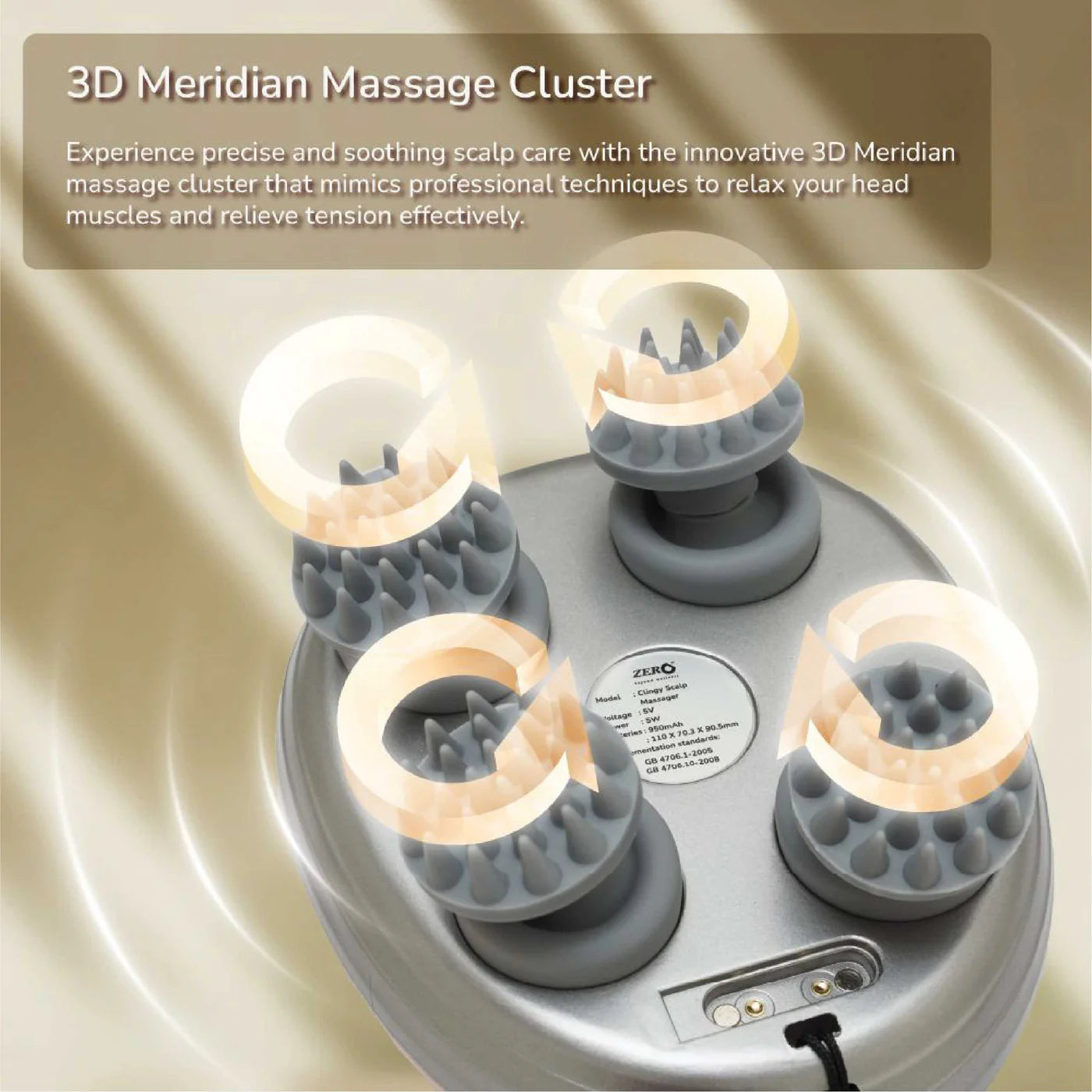 Clingy 3D Meridian Scalp Massager - 3 Modes, 950mAh, Lightweight, Rechargeable - Hair Growth & Stress Relief