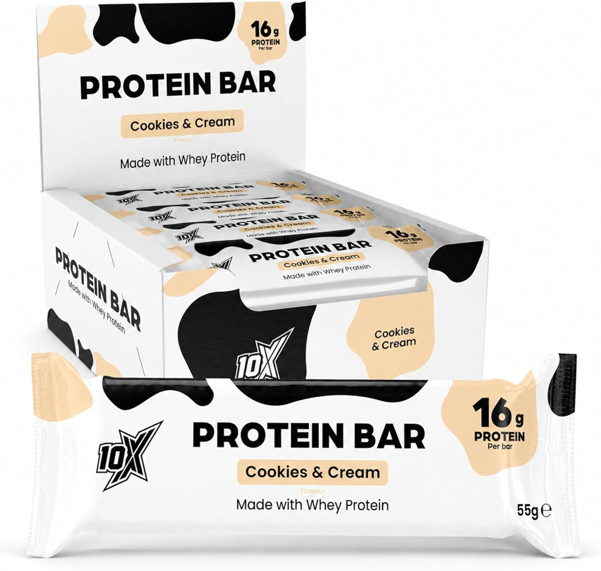 10X Athletic Cookies & Cream Protein Bars | 12 × 55g | 16g Protein per Bar