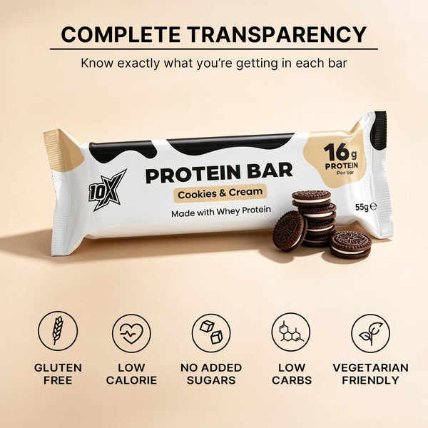 10X Athletic Cookies & Cream Protein Bars | 12 × 55g | 16g Protein per Bar