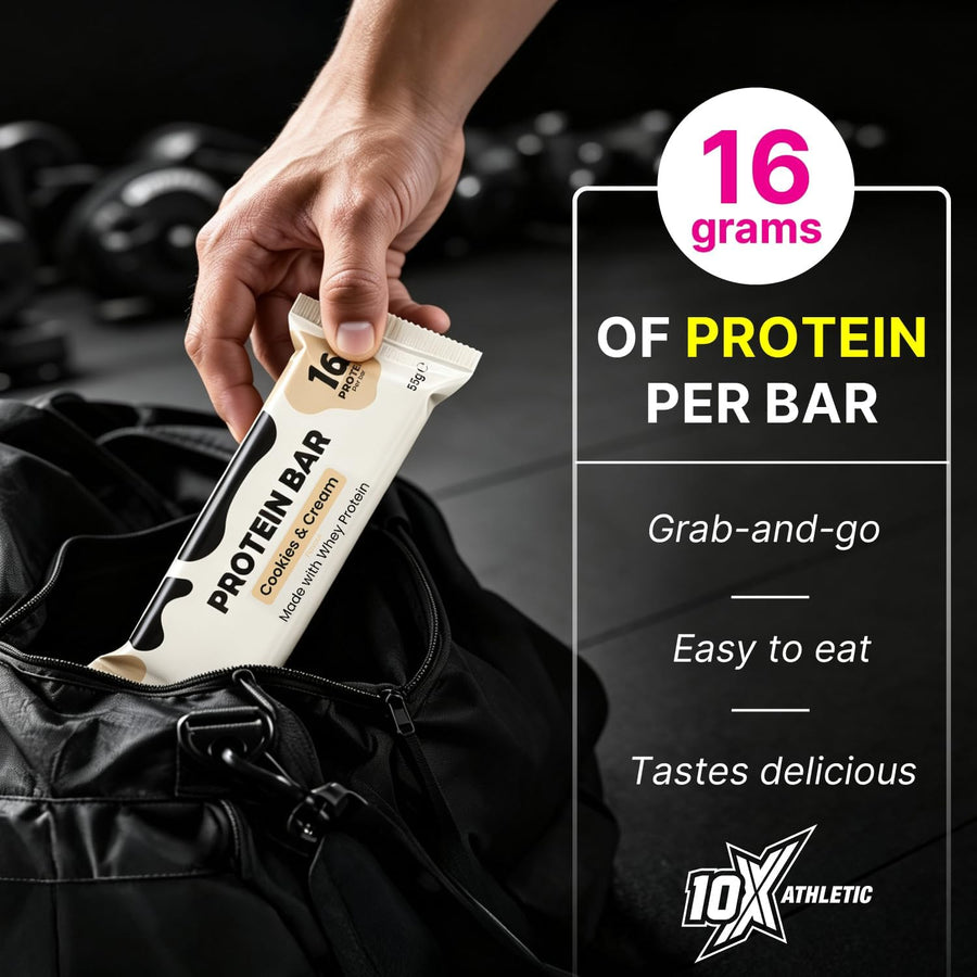 10X Athletic Cookies & Cream Protein Bars | 12 × 55g | 16g Protein per Bar