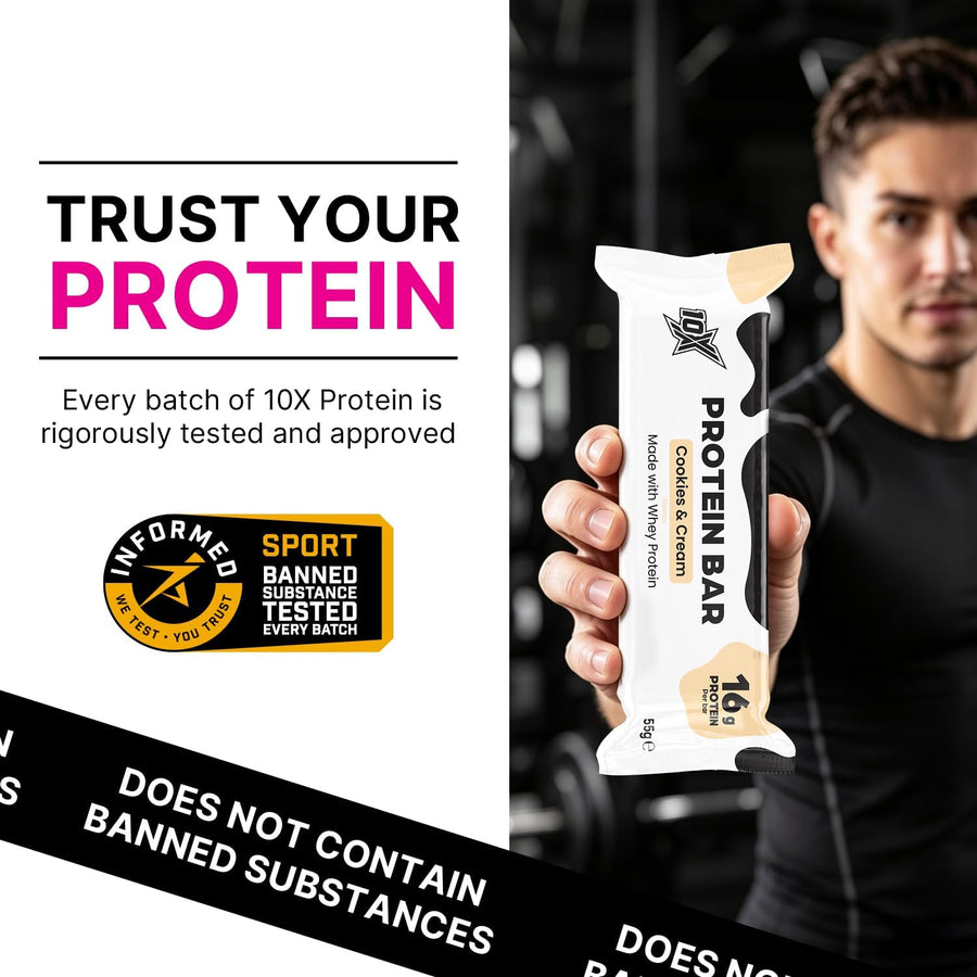 10X Athletic Cookies & Cream Protein Bars | 12 × 55g | 16g Protein per Bar