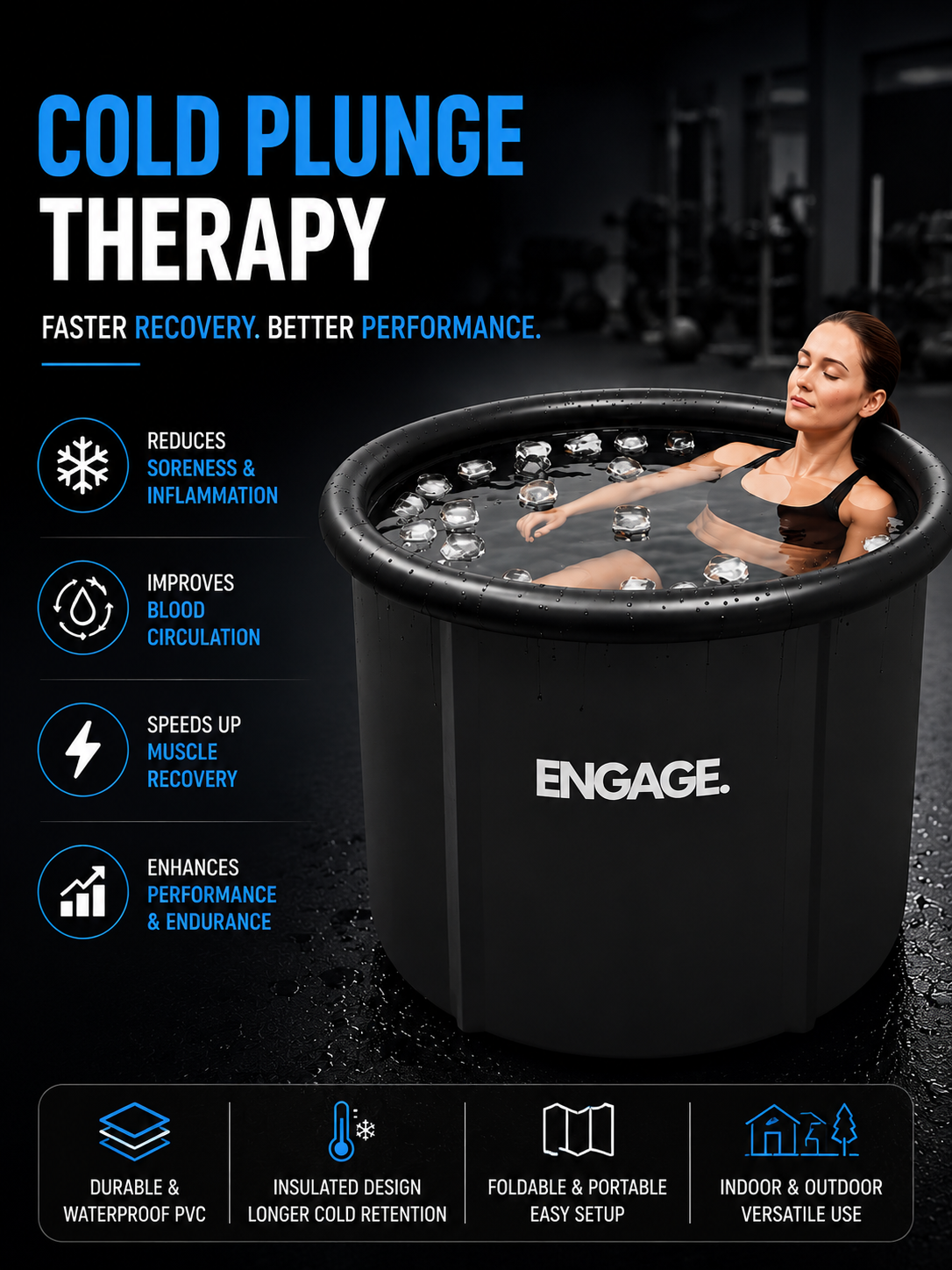 ENGAGE Portable Ice Bath Tub – Foldable Cold Plunge Tub for Athlete Recovery, Muscle Recovery & Ice Therapy