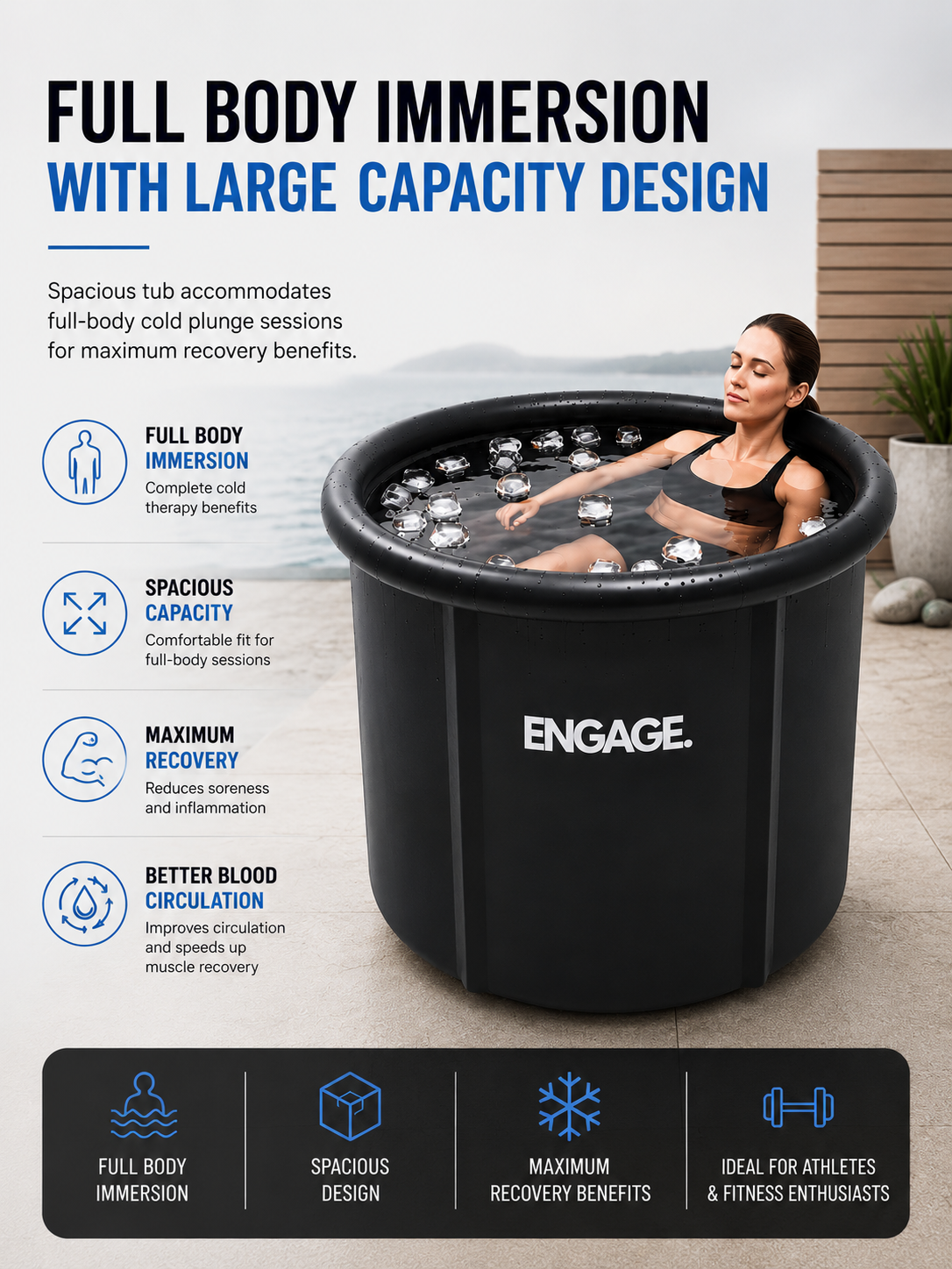 ENGAGE Portable Ice Bath Tub – Foldable Cold Plunge Tub for Athlete Recovery, Muscle Recovery & Ice Therapy