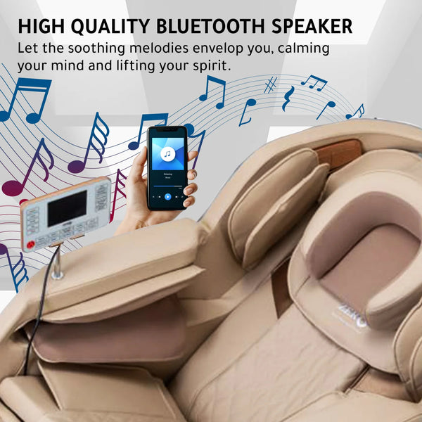 ZERO HEALTHCARE Heal Master Full Body Massage Chair | 20 Soft Rollers, 48 Airbags, Zero Gravity, Heating Therapy, 5 Auto Programs, Adjustable Footrest, Bluetooth Speaker & Premium Leather – Beige