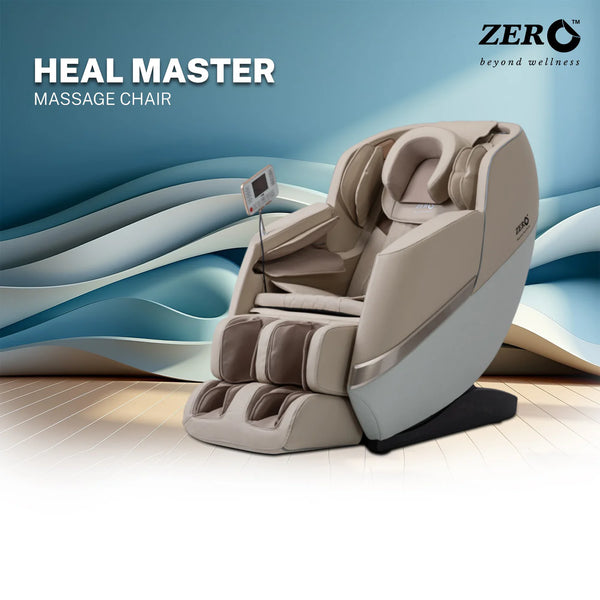 ZERO HEALTHCARE Heal Master Full Body Massage Chair | 20 Soft Rollers, 48 Airbags, Zero Gravity, Heating Therapy, 5 Auto Programs, Adjustable Footrest, Bluetooth Speaker & Premium Leather – Beige