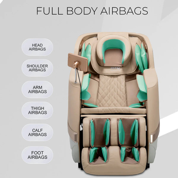 ZERO HEALTHCARE Heal Master Full Body Massage Chair | 20 Soft Rollers, 48 Airbags, Zero Gravity, Heating Therapy, 5 Auto Programs, Adjustable Footrest, Bluetooth Speaker & Premium Leather – Beige