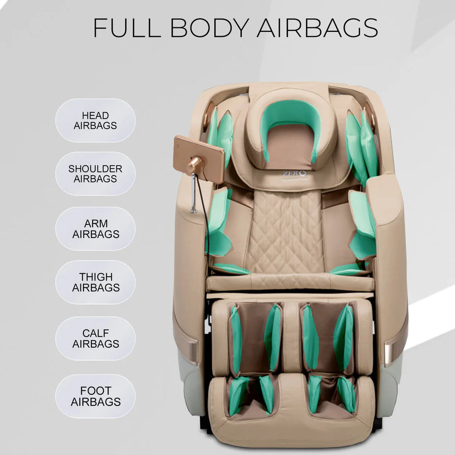 ZERO HEALTHCARE Heal Master Full Body Massage Chair | 20 Soft Rollers, 48 Airbags, Zero Gravity, Heating Therapy, 5 Auto Programs, Adjustable Footrest, Bluetooth Speaker & Premium Leather – Beige
