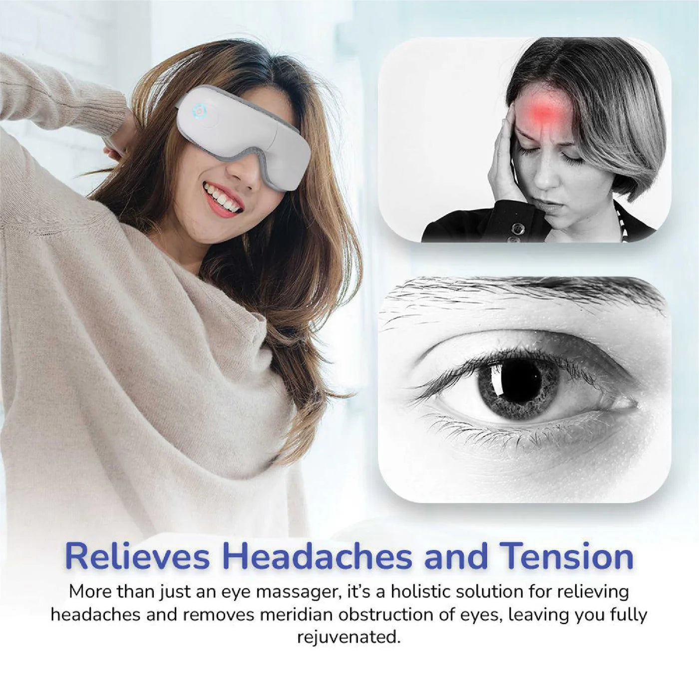 I-Vizz+ Eye Massager | 5 Modes | Air Pressure, Vibration & Heat | Music Therapy | 180° Foldable | Type-C | Eye Fatigue Relief