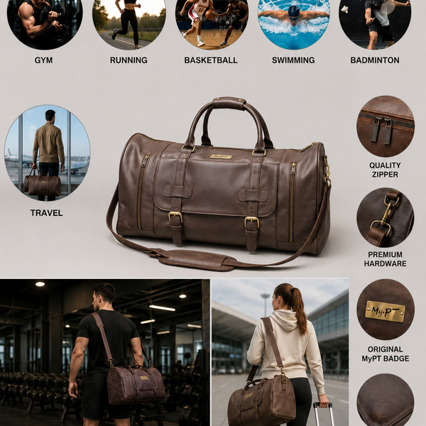 MyPT Leather Travel Duffel Bag | Premium Gym, Travel & Weekender Bag