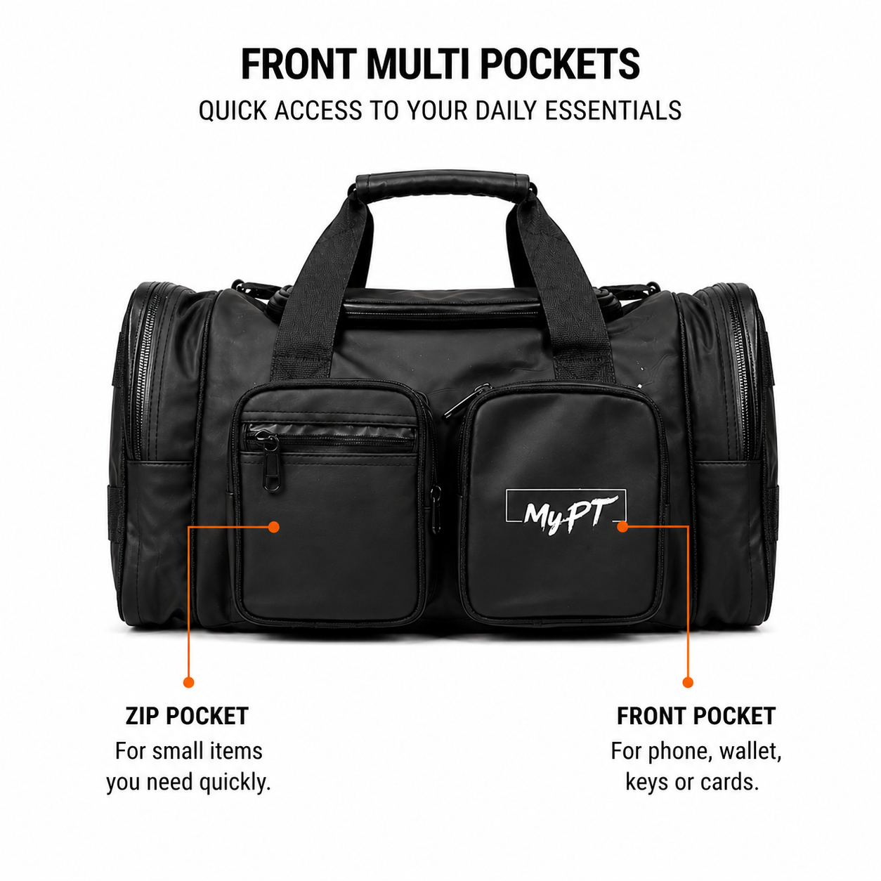 MyPT Gym Bag for Men Women, Sports Duffle Bag with Shoe Compartment, Multi Pocket Waterproof Travel Bag, Workout Overnight Weekender Carry On Bag, Black