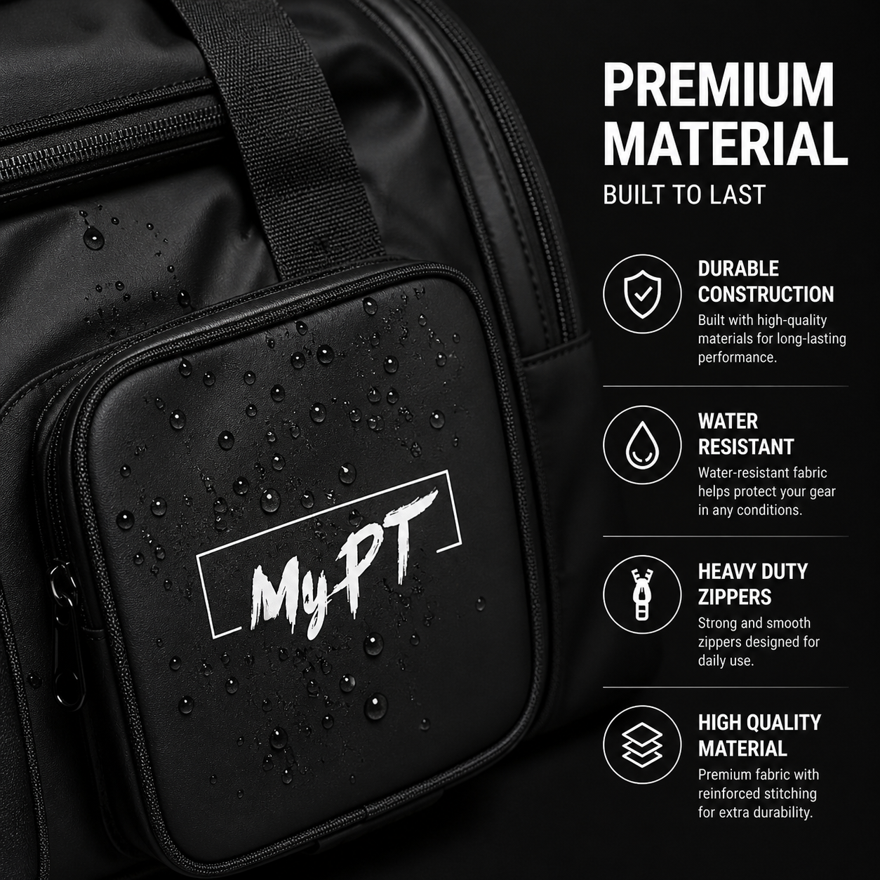 MyPT Gym Bag for Men Women, Sports Duffle Bag with Shoe Compartment, Multi Pocket Waterproof Travel Bag, Workout Overnight Weekender Carry On Bag, Black