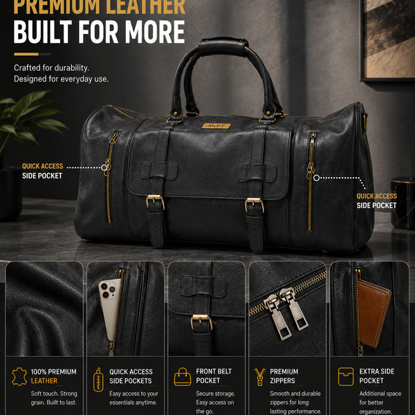 MyPT Leather Travel Duffel Bag | Premium Gym, Travel & Weekender Bag
