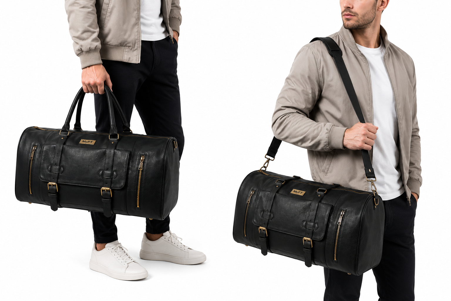 MyPT Leather Travel Duffel Bag | Premium Gym, Travel & Weekender Bag