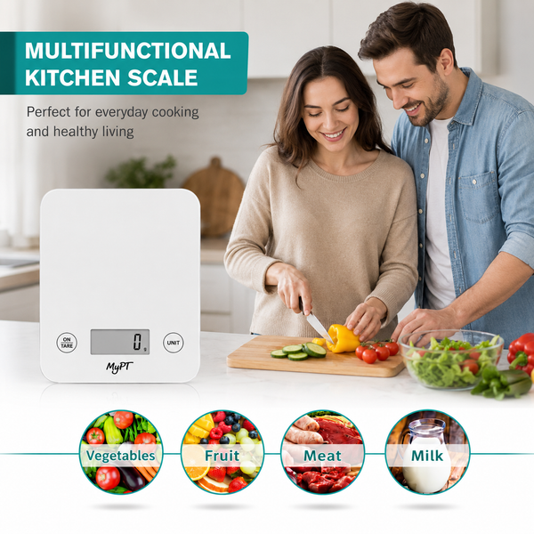 MyPT Smart Nutrition Kitchen Scale | App Connected | 1g Precision | Calorie & Macro Tracking | White