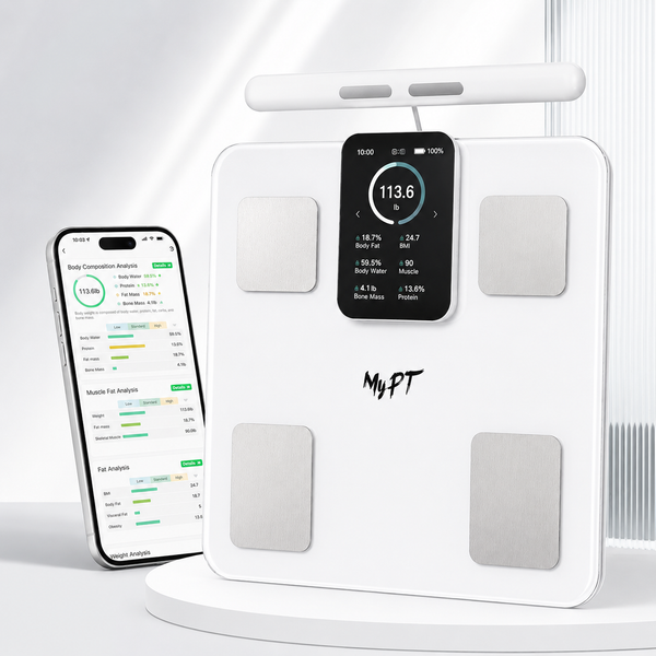MyPT Smart Body Composition Scale | 8-Electrode | 43 Body Metrics | White