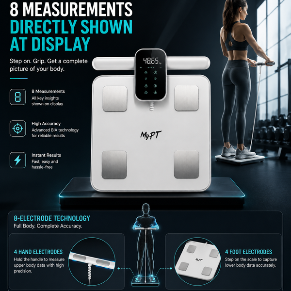MyPT Smart Body Composition Scale | 8-Electrode | 43 Body Metrics | White