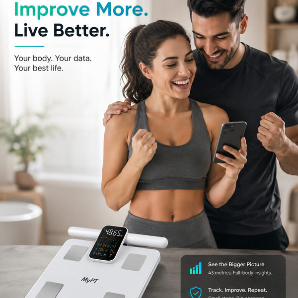 MyPT Smart Body Composition Scale | 8-Electrode | 43 Body Metrics | White