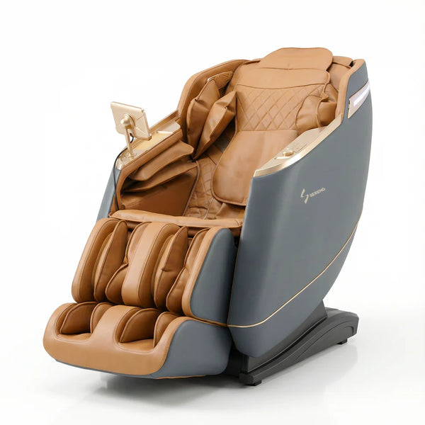Sereno Enzonia+ Full Body Massage Chair | SL Track, 18 Airbags, Heat Therapy, Zero Gravity, Bluetooth & Wireless Charging – Brown