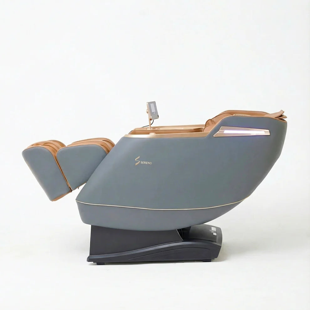 Sereno Enzonia+ Full Body Massage Chair | SL Track, 18 Airbags, Heat Therapy, Zero Gravity, Bluetooth & Wireless Charging – Brown