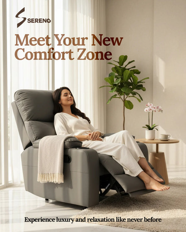 Sereno First Class Recliner Sofa with Massage – 8-Zone Massage Chair | 20 Modes | Heat Therapy | 110°–160° Reclining | Remote Control | Grey