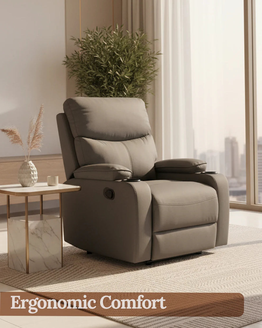 Sereno First Class Recliner Sofa with Massage – 8-Zone Massage Chair | 20 Modes | Heat Therapy | 110°–160° Reclining | Remote Control | Grey