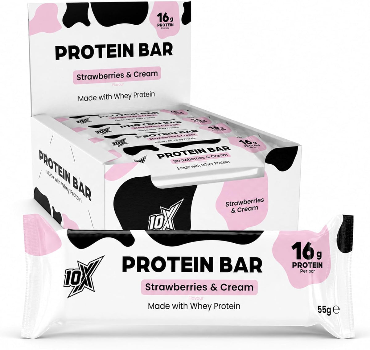10X Athletic Strawberry & Cream Protein Bars | 12 × 55g | 16g Protein per Bar