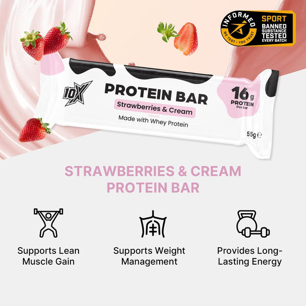 10X Athletic Strawberry & Cream Protein Bars | 12 × 55g | 16g Protein per Bar