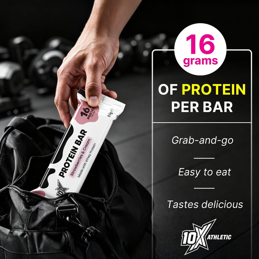 10X Athletic Strawberry & Cream Protein Bars | 12 × 55g | 16g Protein per Bar