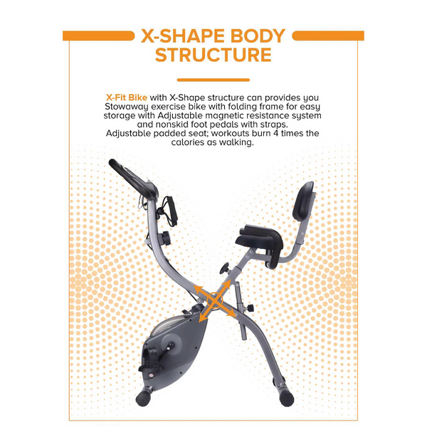 X-Fit Foldable Exercise Bike – Magnetic Resistance Indoor Cycling Bike with LCD Display & Resistance Bands