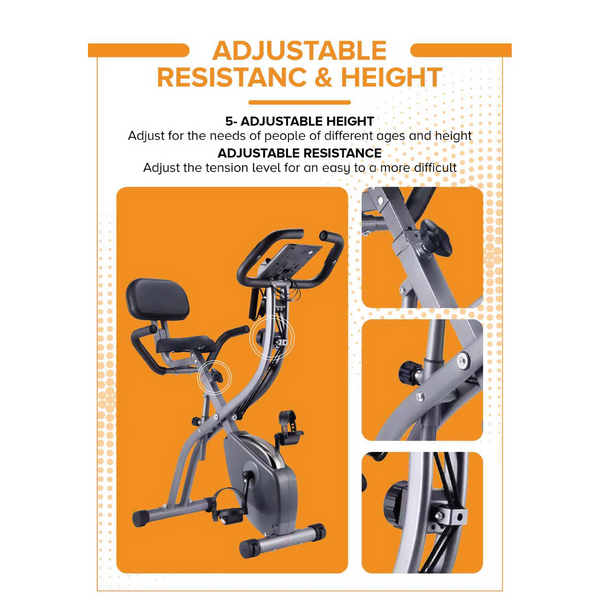 X-Fit Foldable Exercise Bike – Magnetic Resistance Indoor Cycling Bike with LCD Display & Resistance Bands