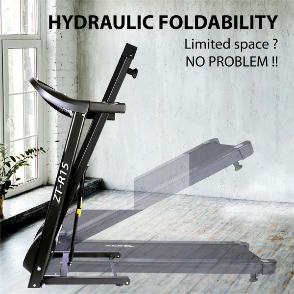 ZERO ZTR-15 Foldable Treadmill | 1.5HP Turbo Motor, 1–14 km/h Speed, 12 Auto Programs, Heart Rate Monitor & Built-in MP3 Speaker for Home Gym
